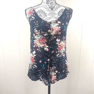 Cute Strappy Navy & Floral Strappy Tank Size L